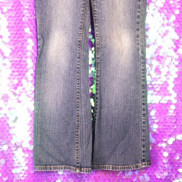 MED WASH JEANS 7 LA Blues Flares Grey Melrose Vintage 90s Y2K Stretch Denim Pant - Picture 6 of 11